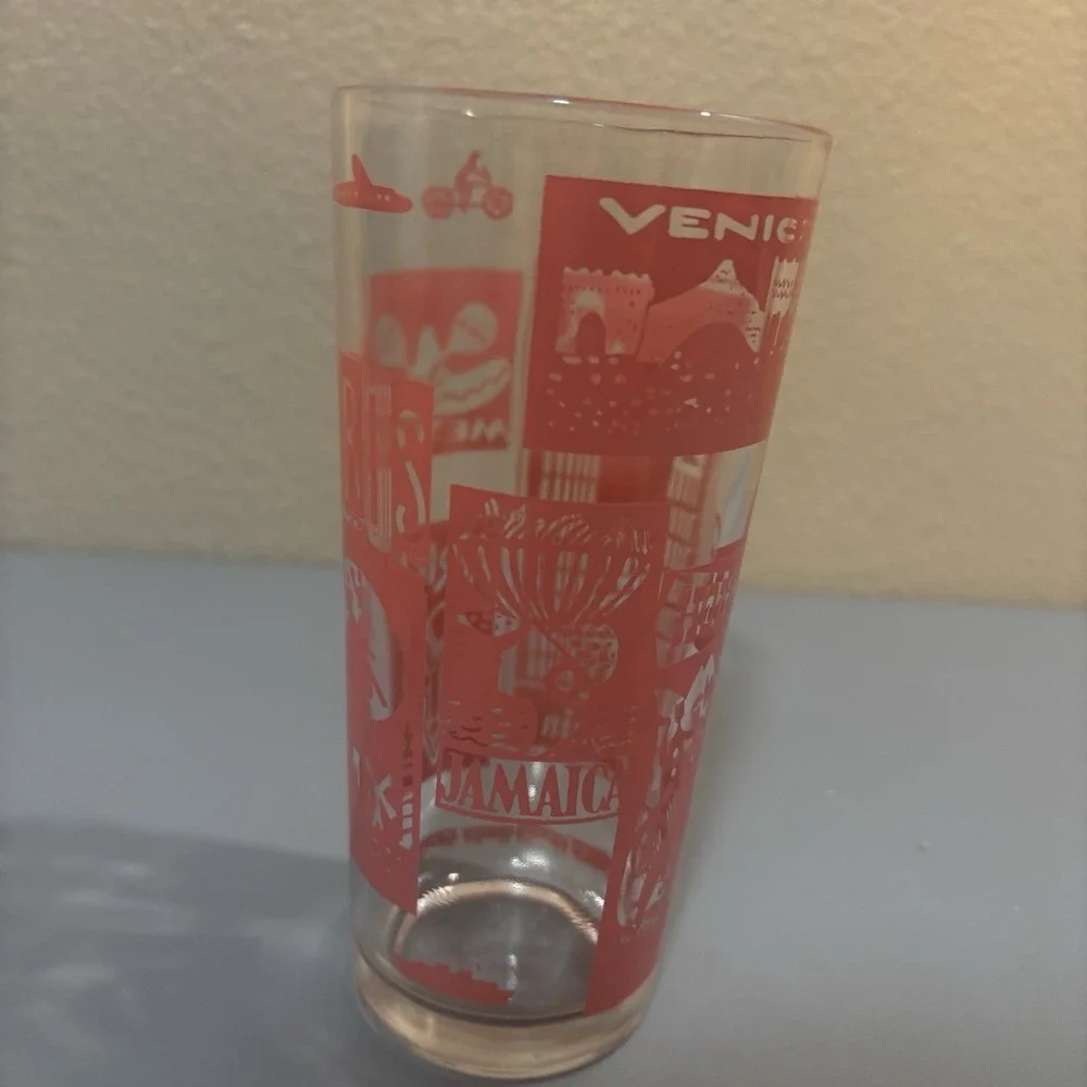 Federal Glass Coral Pink Travel Countries Drinkware Cup Paris, Holland, Africa